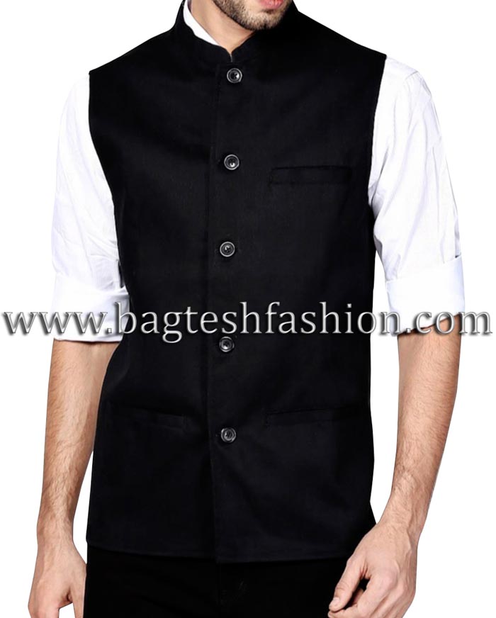 Classic Black Cotton Nehru Jacket
