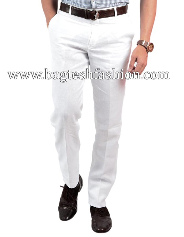 Mens White Linen Formal Trouser