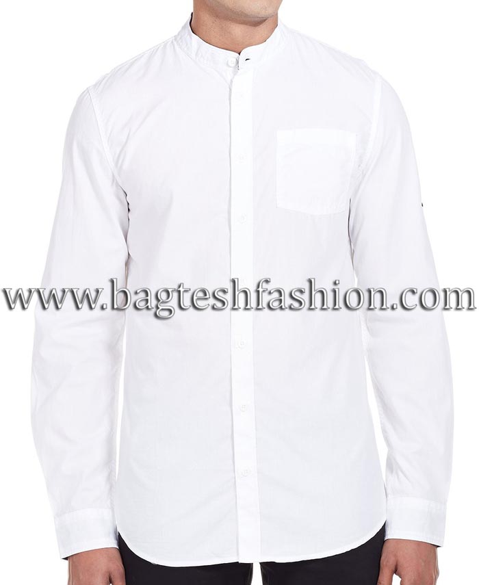Mens Nehru Collar White Cotton Shirt