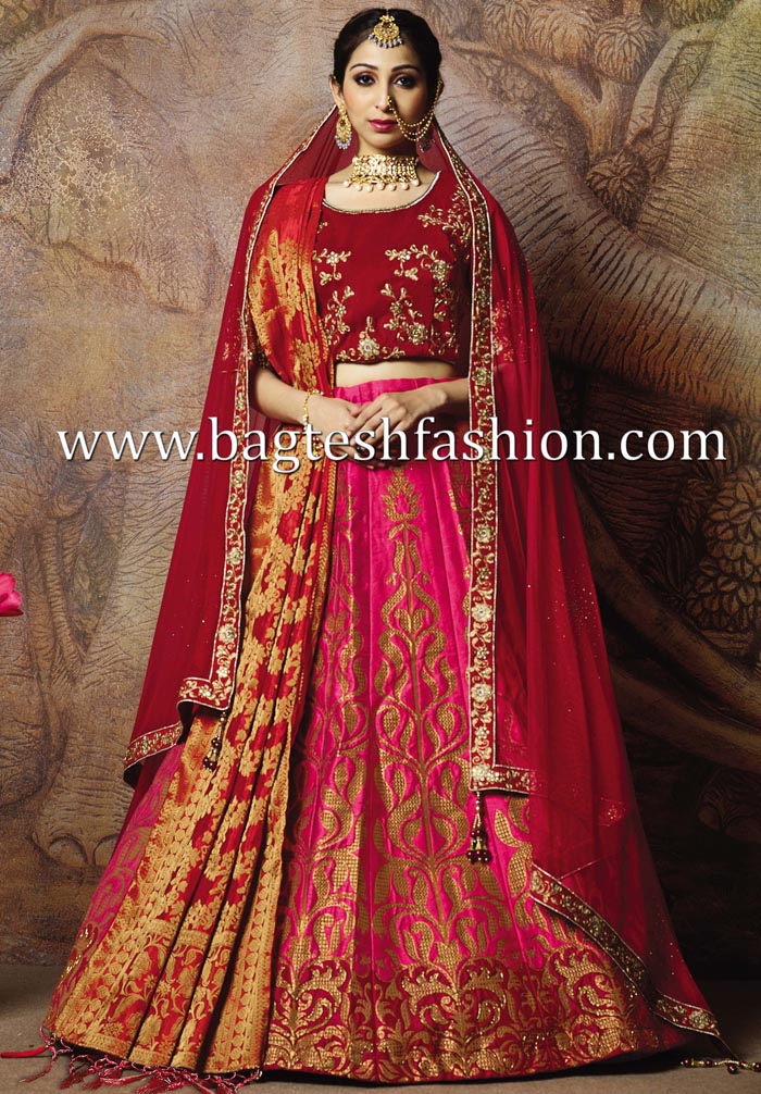 Pink Jacquard Silk Indian Designer Lehenga