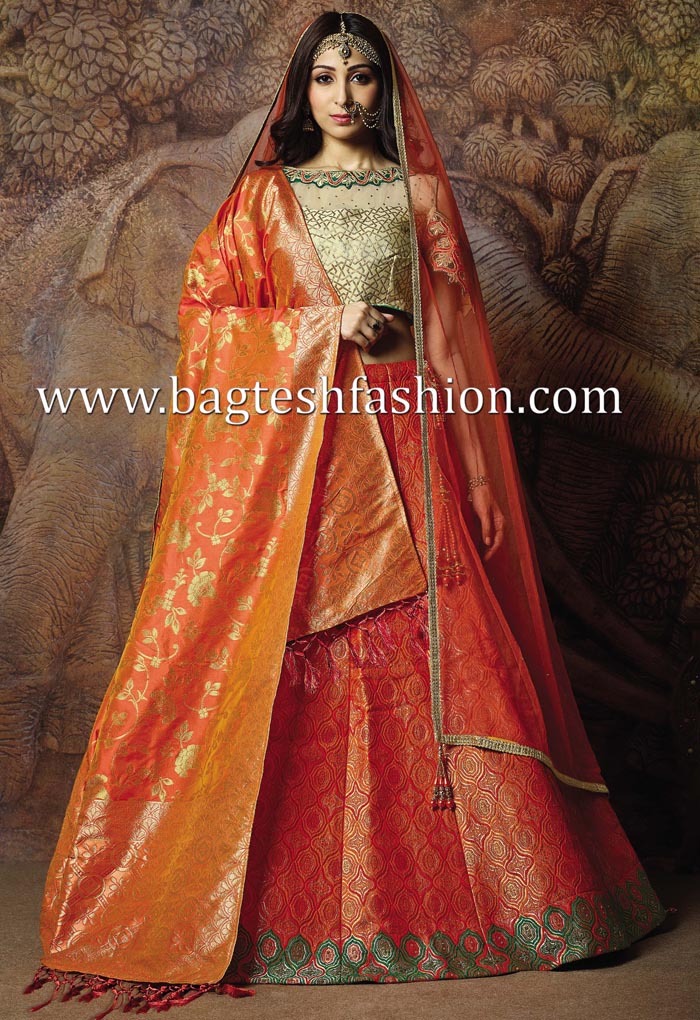Wedding Wear Silk Designer Orange Lehenga