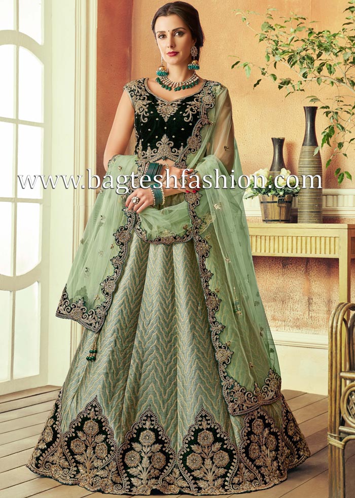Indian Bridesmaids Green Silk Lehenga Choli