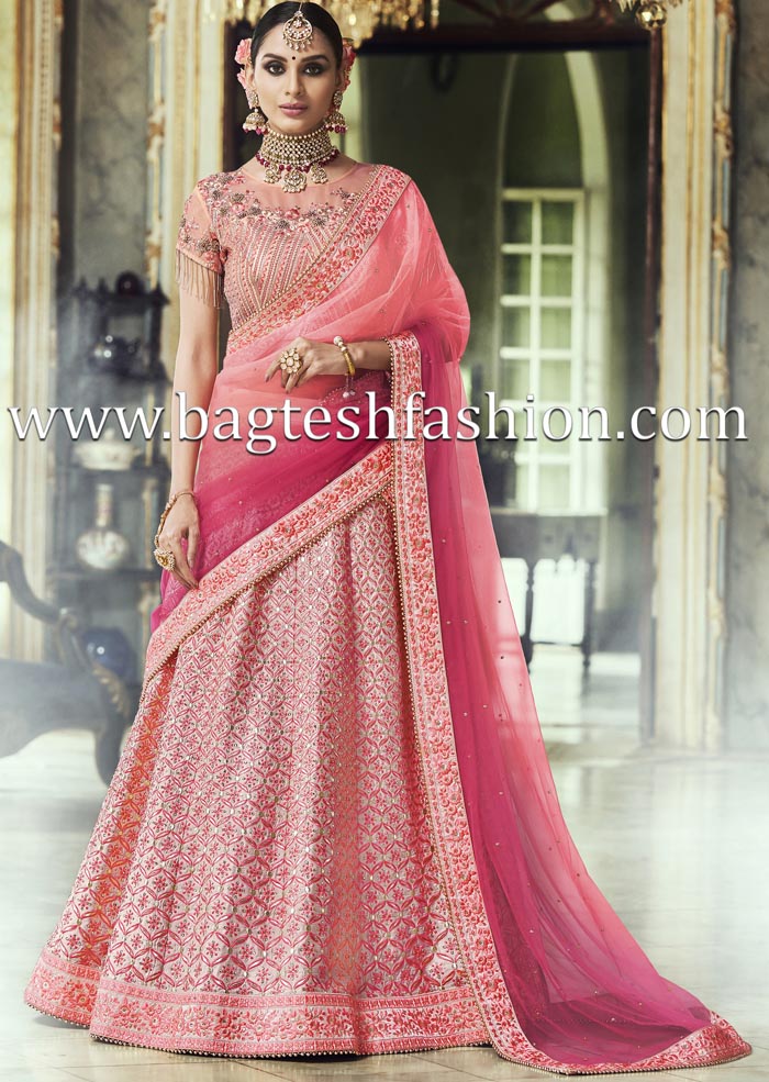 Designer Pink Silk Bridal Lehenga Choli