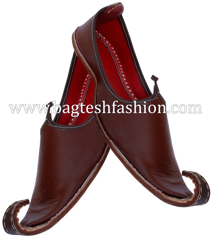 Brown Rajasthani Leather Mojari Shoes 