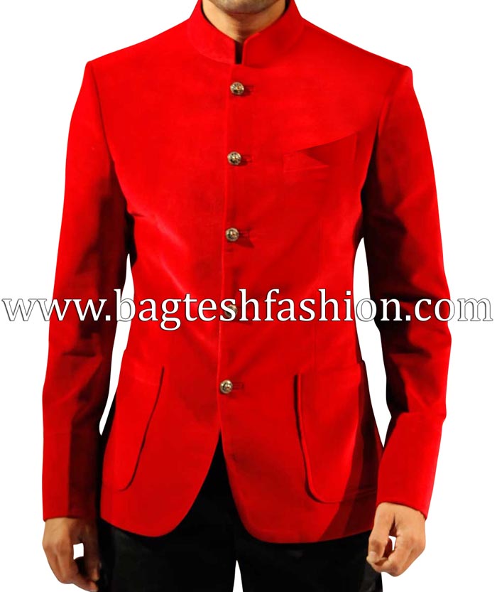 Stylish Mens Red Velvet Coat