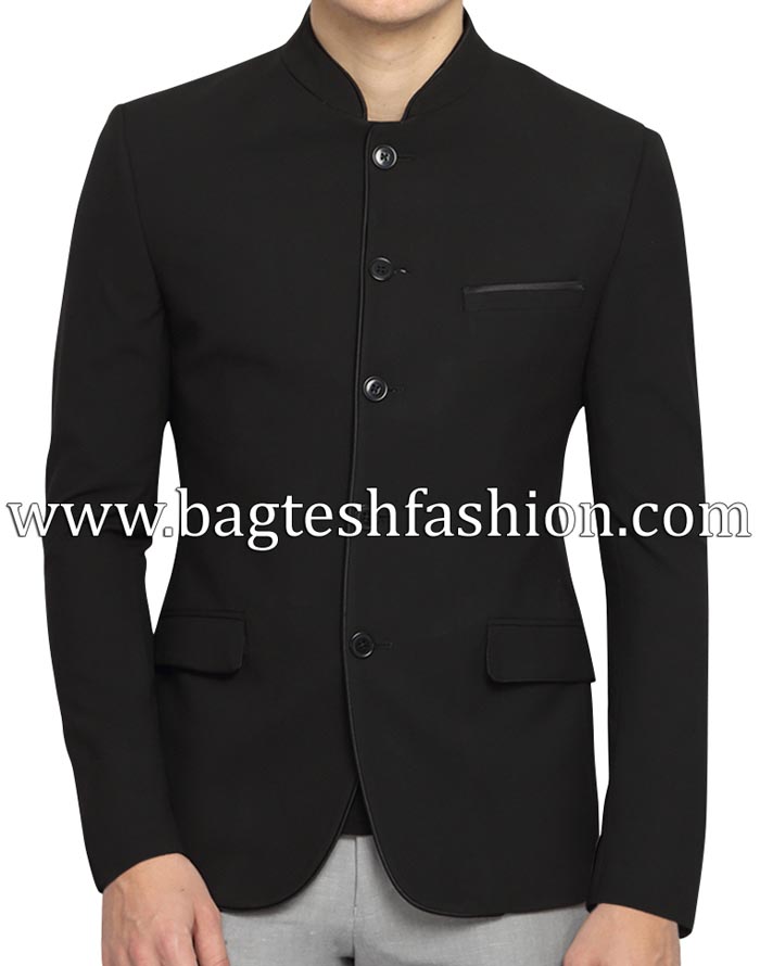 5 Button Black Nehru Collar Jacket