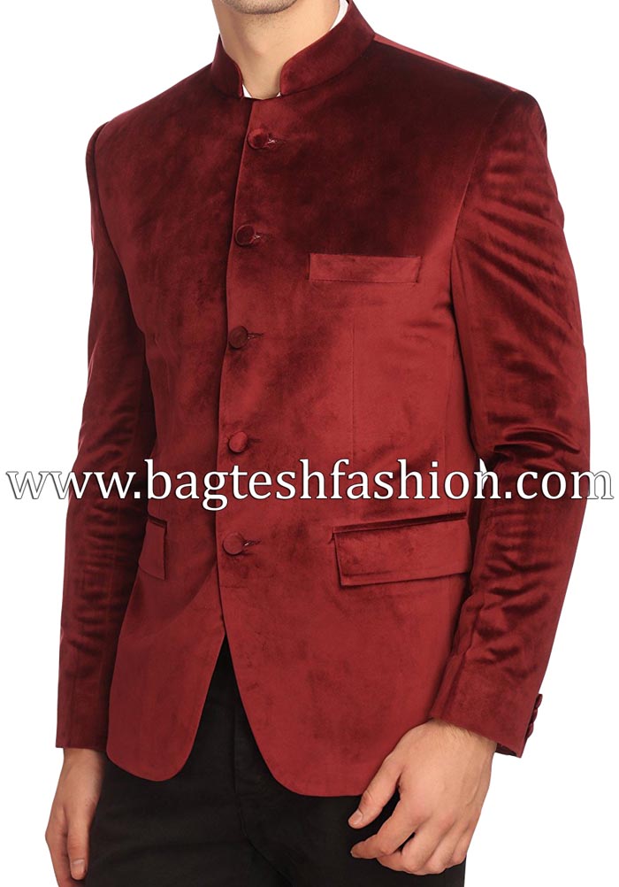 Elegant Maroon Velvet Bandhgala Jacket