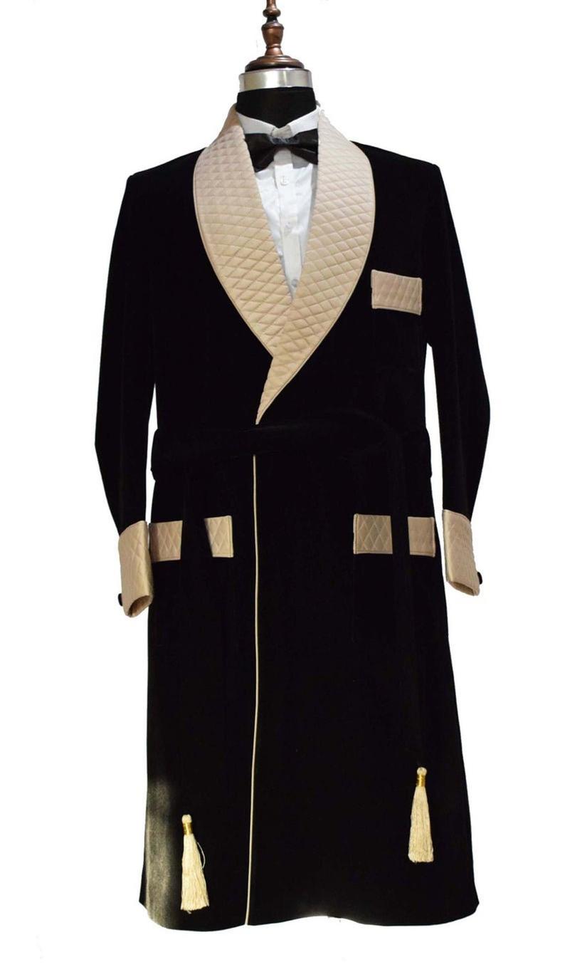 Luxury Black Robe Quilted Smoking Jacket Online | Bagtesh Fashion