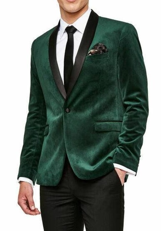 Shawl Collar Green Velvet Dinner Jacket Online | Bagtesh Fashion