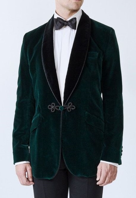 Green Velvet Smoking Robes Jacket Online | Bagtesh Fashion