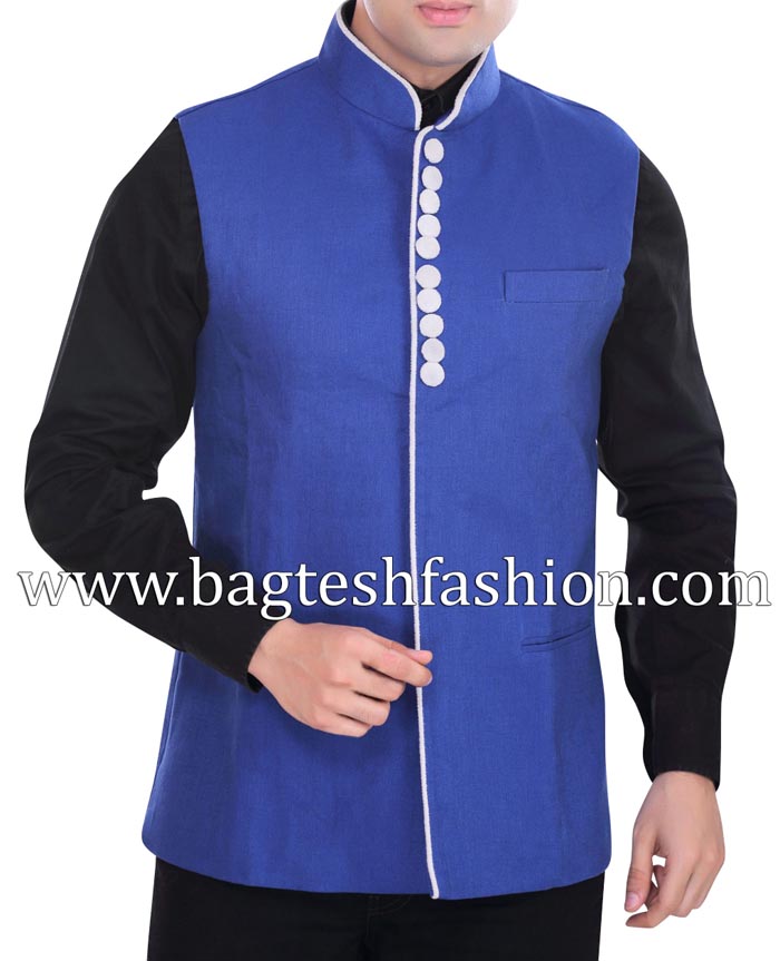 Royal Blue Linen Nehru Jacket