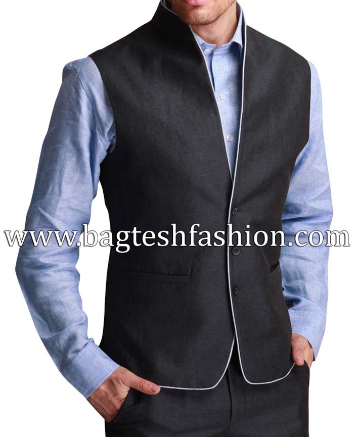 Elegant Black Linen Nehru Jacket