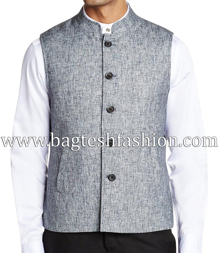 Famous Light Grey Jute Nehru Jacket