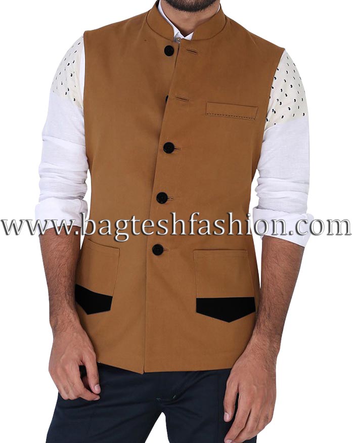 Stylish Brown Cotton Nehru Jacket