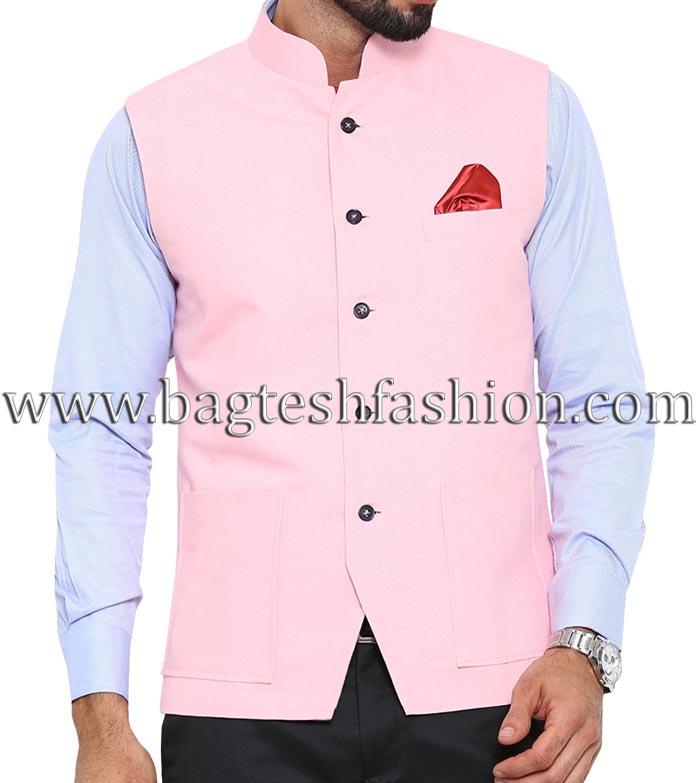 Light Pink Cotton Nehru Jacket