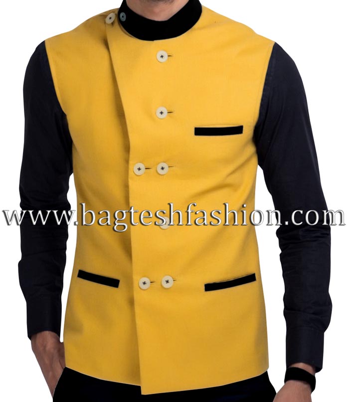 Double Breasted Mustard Yellow Nehru Jacket