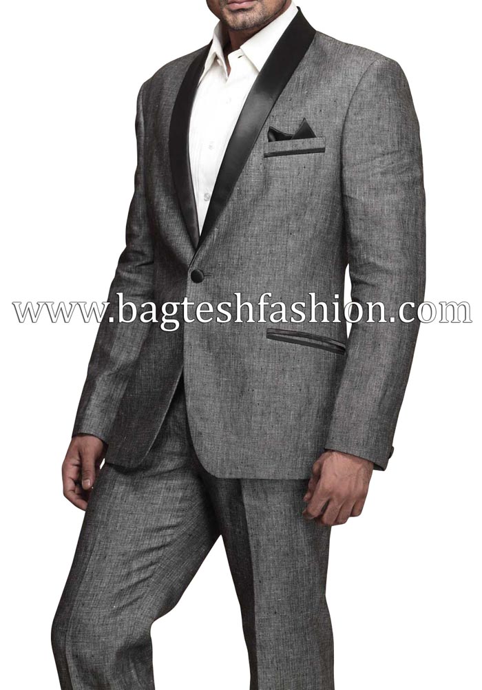 Attractive Gray Linen Party Wear Suit