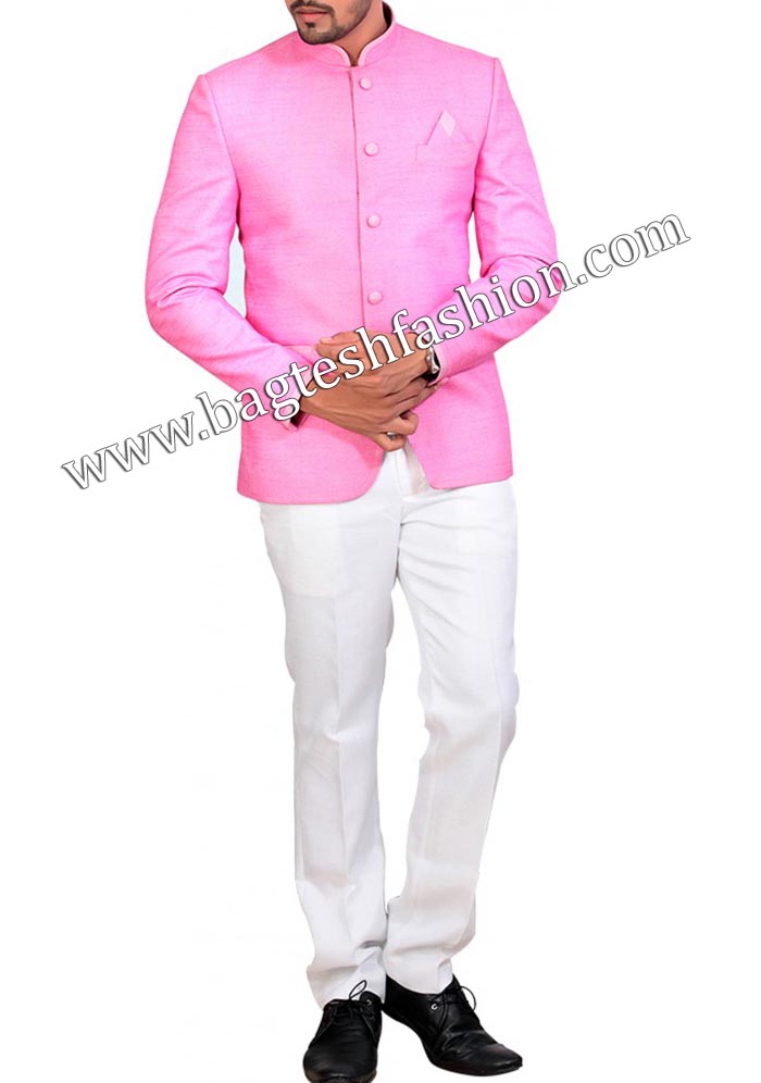 Solid Color Art Silk Jodhpuri Suit in Baby pink : MUY308
