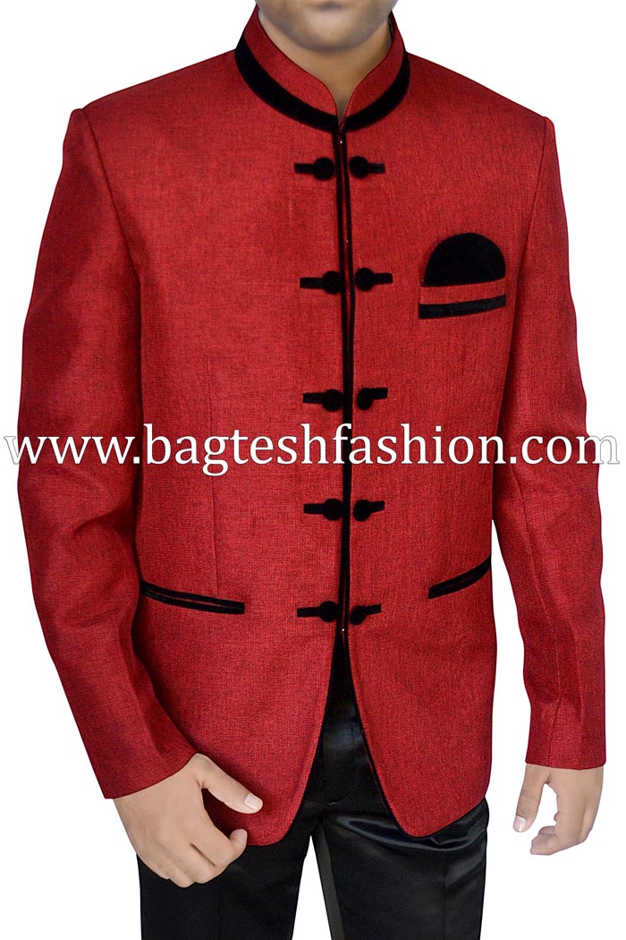Impressive Red And Black Jodhpuri Suit