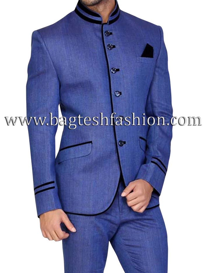 Sequins Work Desaigner Suit In Navy Blue Color