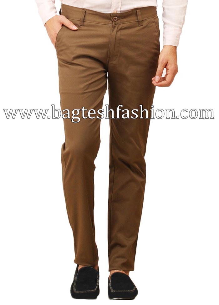 Brown Cotton Formal Pant