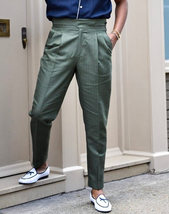 Regular Fit Green Pleated Gurkha Pants Online