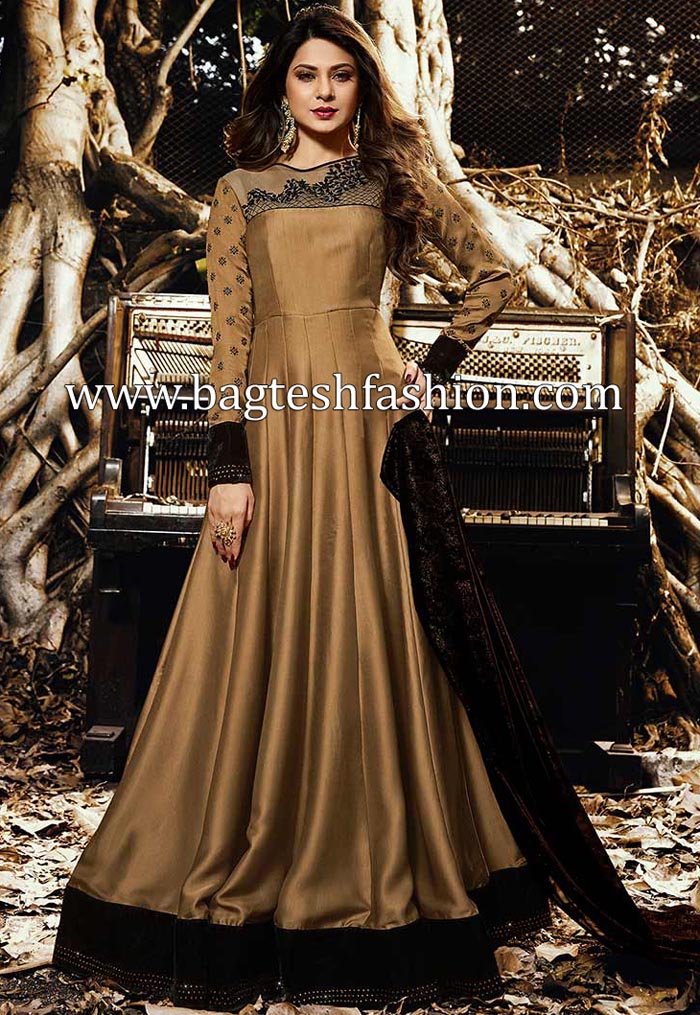 Impressive Brown Art Silk Anarkali Suit