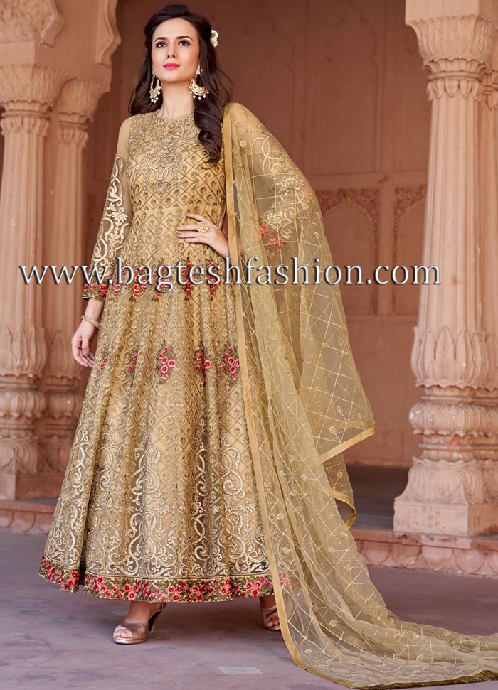 Golden Net Latest Wedding Wear Anarkali Dress
