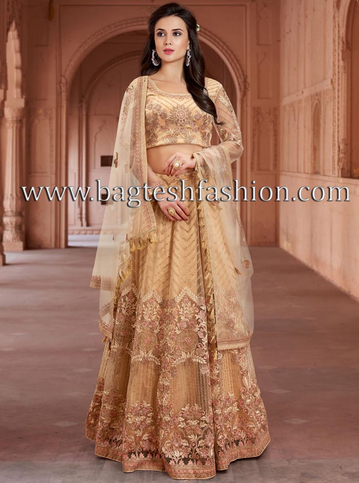 Attractive Brown Net Embroidery Anarkali Suit