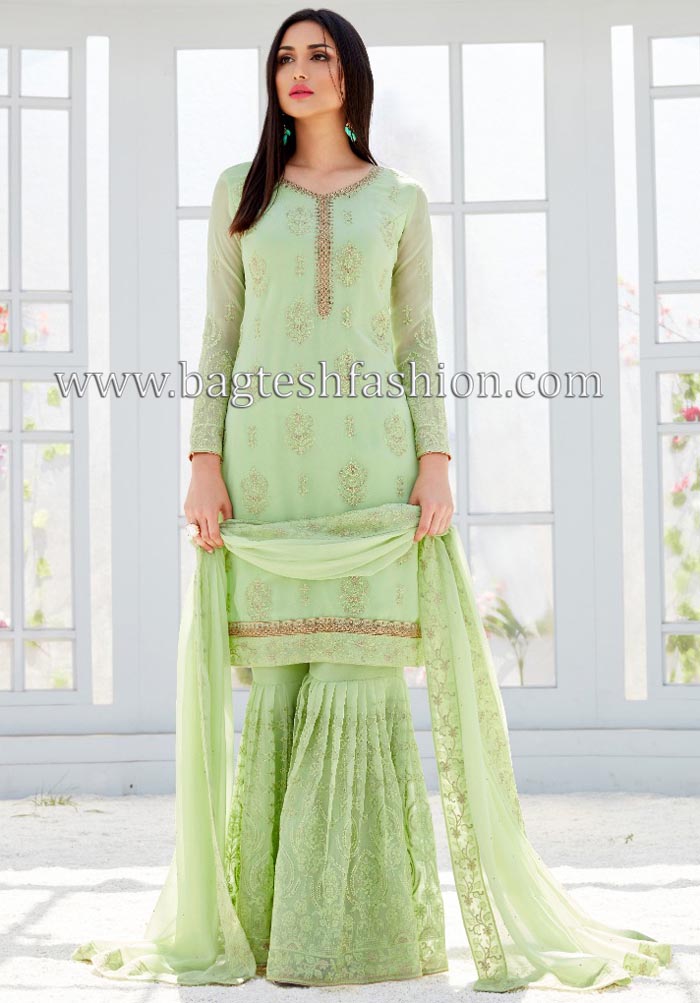 Punjabi Light Green Sharara Salwar Suit
