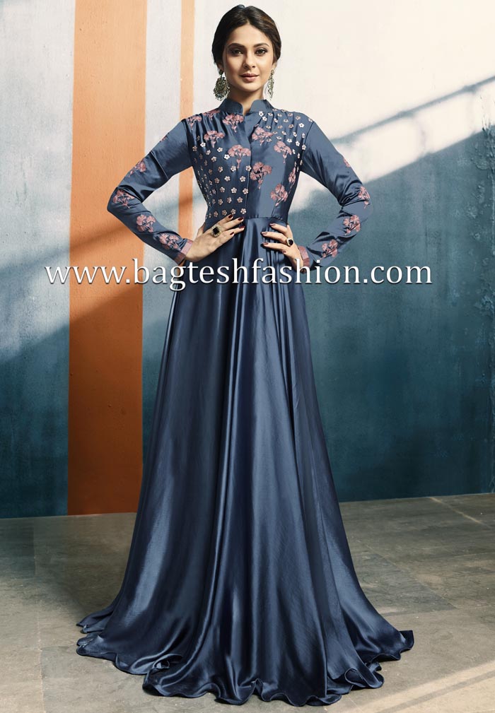 Superb Blue Embroidered Gown
