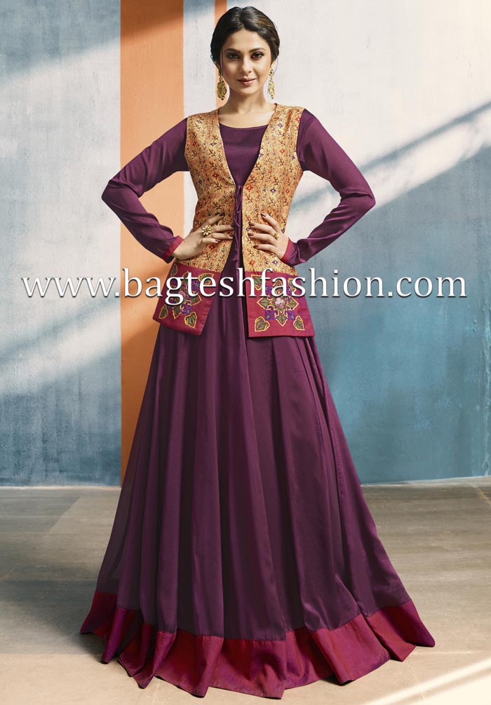 Impressive Purple Embroidered Gown