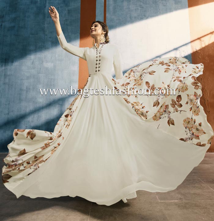 Exclusive Off White Printed Gown