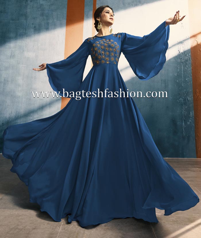 Stylish Blue Embroidered Gown