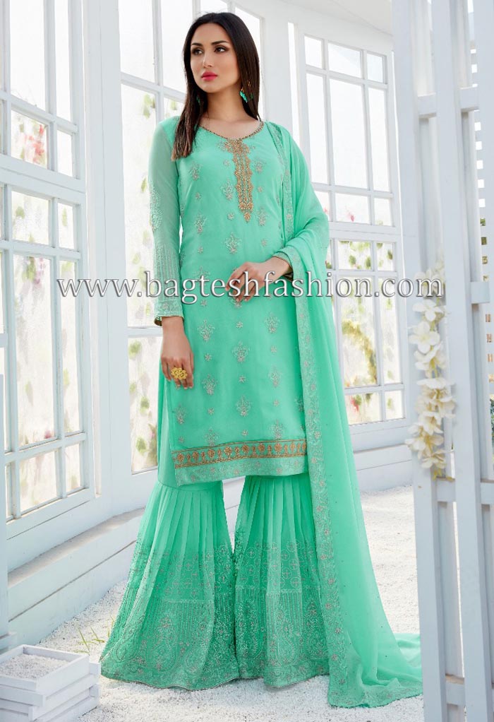 Festive Wear Gharara Green Salwar Suit