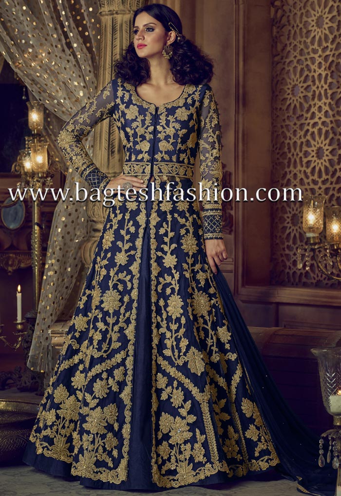 Fabulous Blue Net Abaya Style Kameez