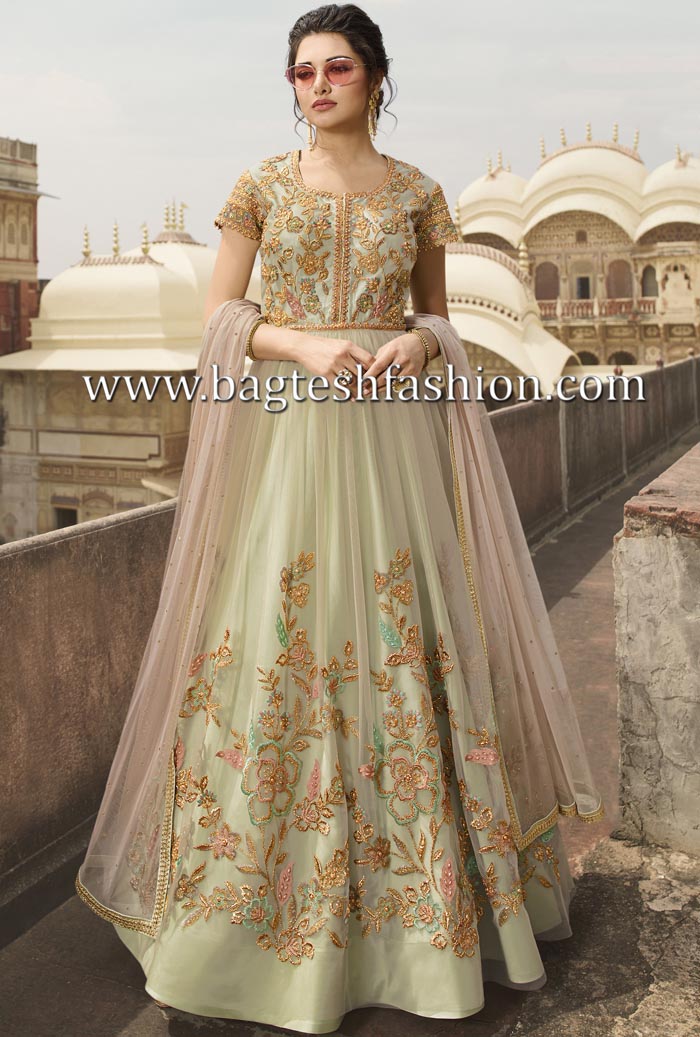 Pretty Peach Net Anarkali Gown