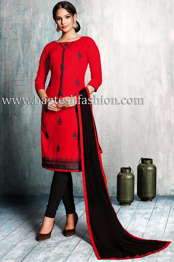 Ethnic Red Cotton Designer Salwar Kameez