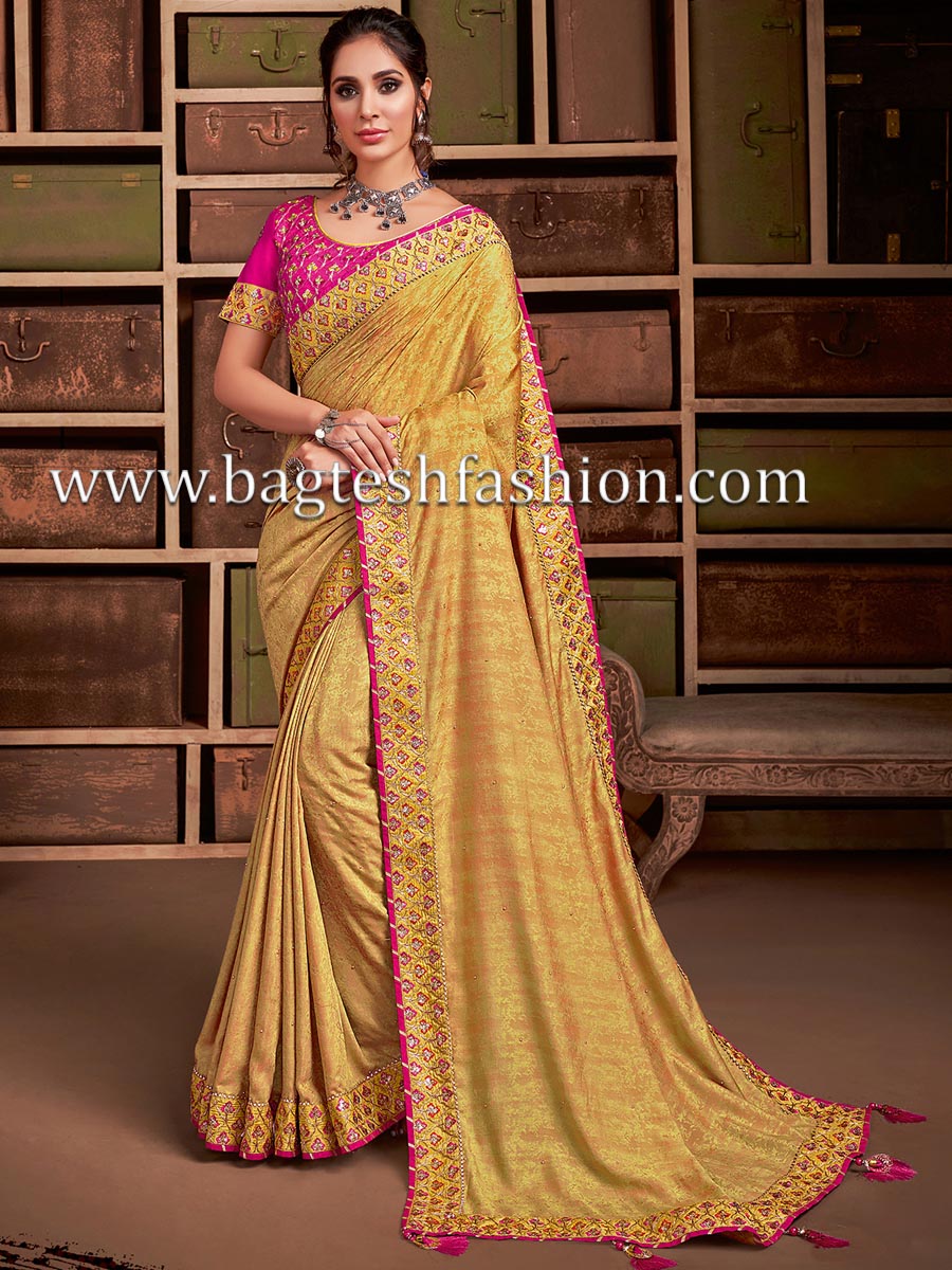 Bridal, Reception, Wedding Yellow color Silk fabric Saree : 1902248-atpcosmetics.com.vn