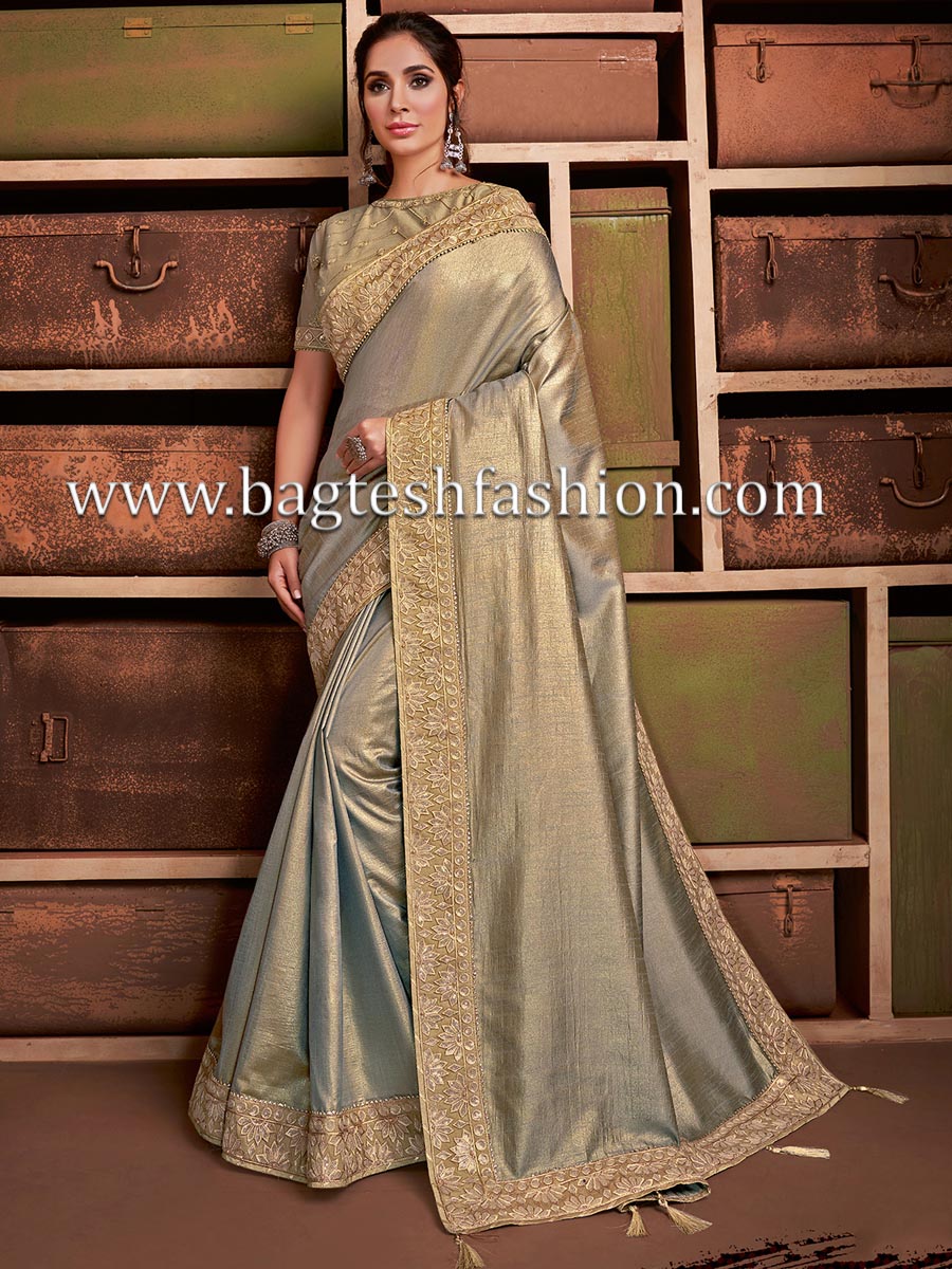 Beige And Golden Shaded Silk Bridal Saree