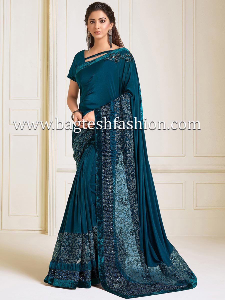 kollybollyethnics green blue shaded wedding saree 6004