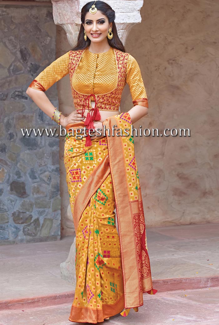 Weaved Silk Indian Wedding Mustard Saree