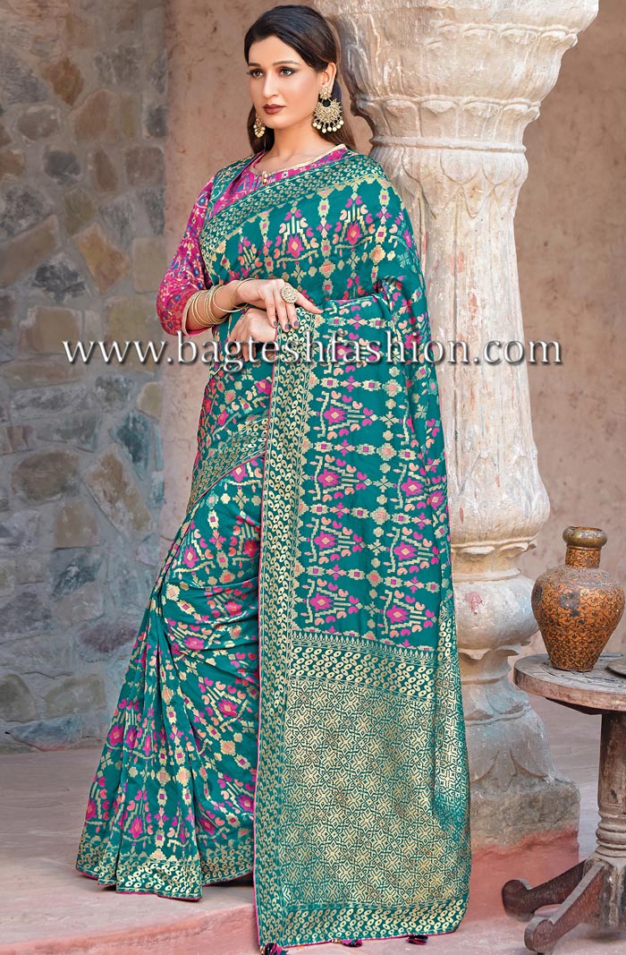 Glorious Weaved Silk Wedding Teal Green Saree