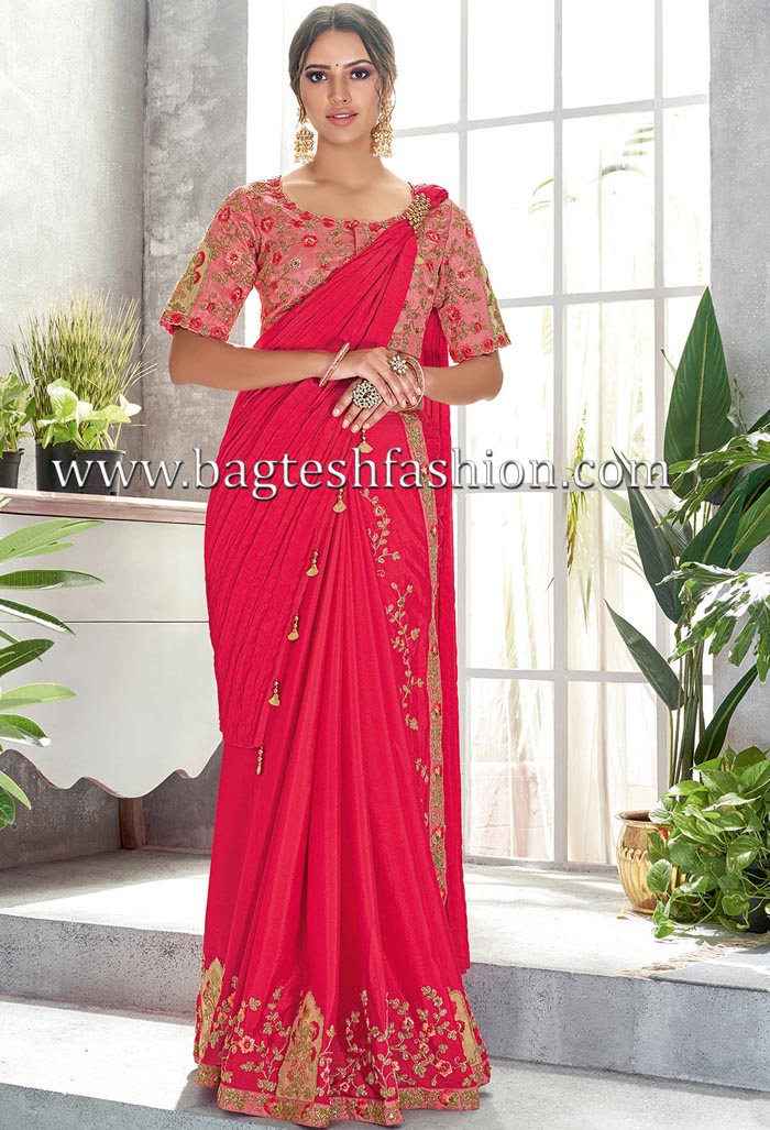 Buy Red Banarasi Silk Mirror Lehenga Style Saree Online : USA, UK - Lehenga-cacanhphuclong.com.vn