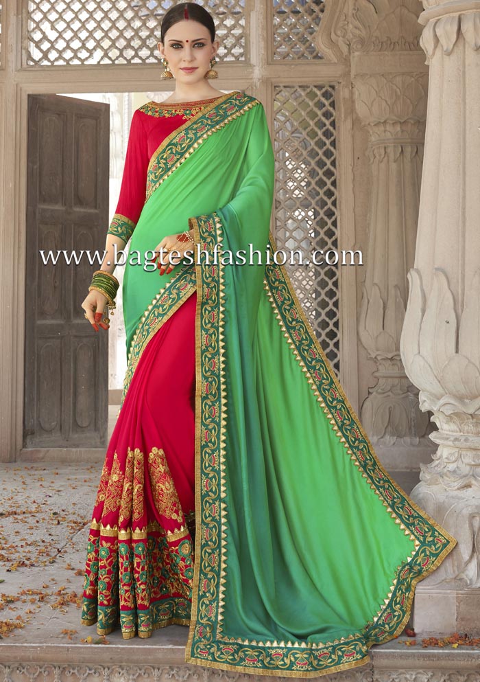 Very Attractive Satin And Georgette Saree