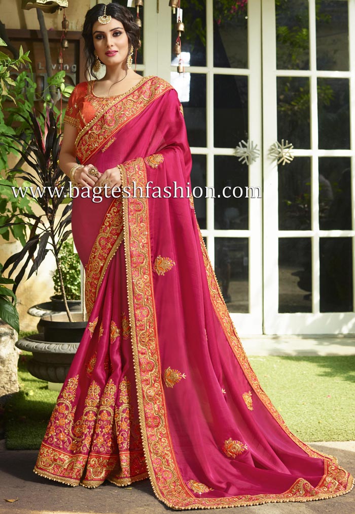 Spectacular Pink Silk Saree