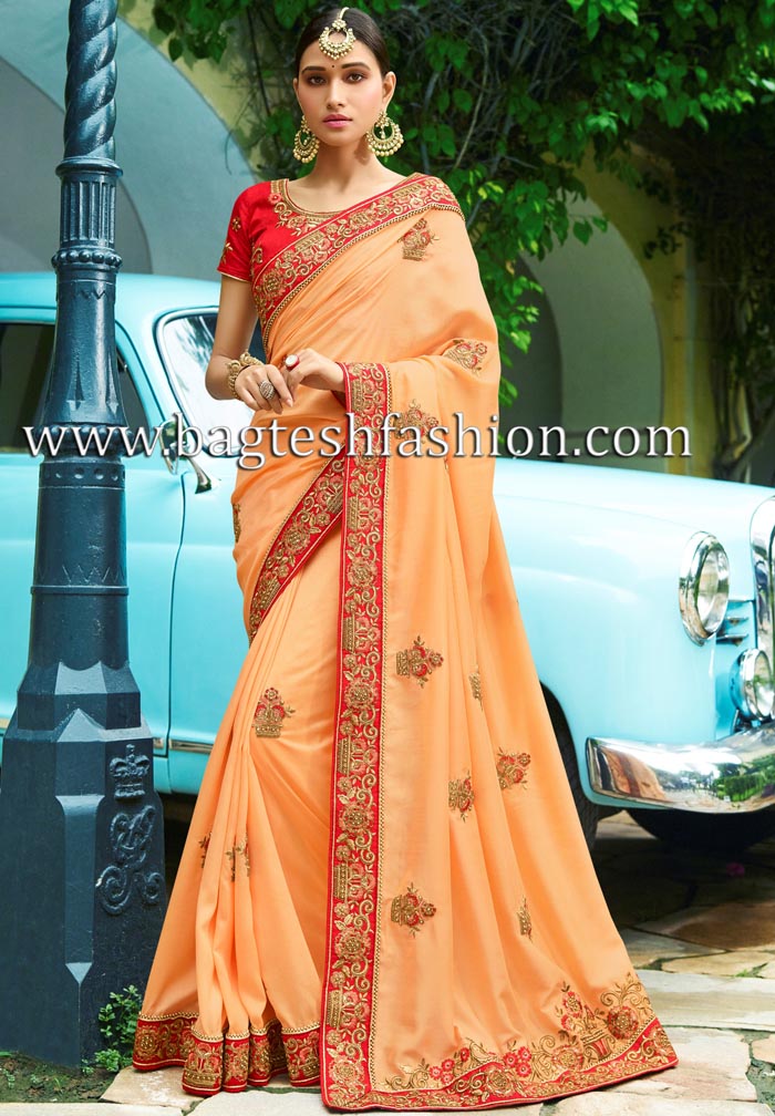 Buy Peach Colour Silk Saree With Art Silk Blouse Online - SARV03118 |  Andaaz Fashion