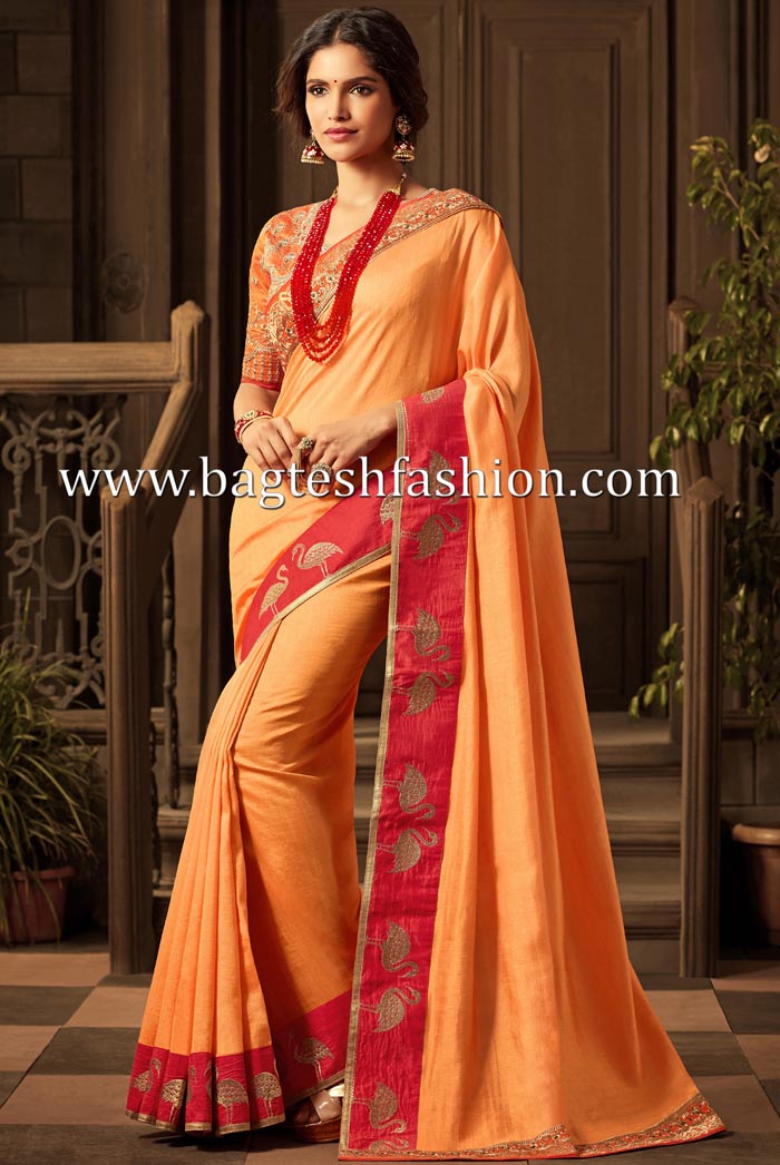 Fashionable Light Orange Silk Saree