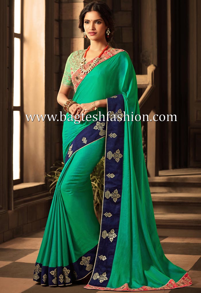 Buy Designer Sarees, Salwar Kameez, Kurtis & Tunic and Lehenga Choli.Good  Looking Silk Dark Sea Green Saree