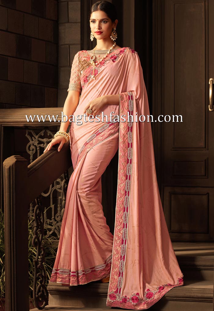 Tempting Pink Silk Saree